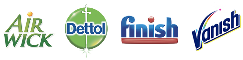 logos Finish, Vanish, Dettol and Airwick