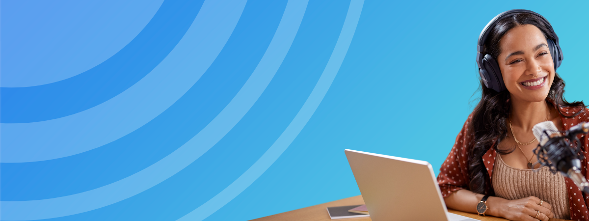 bulbshare podcast with woman wearing headphones